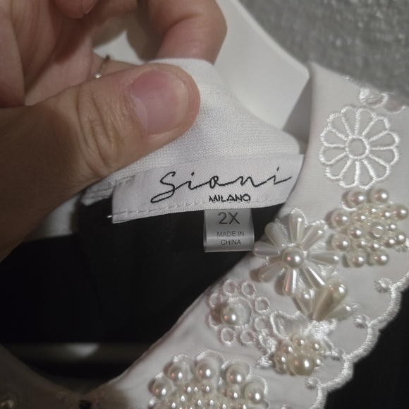 Sioni Black & White Beaded Collar Sweater Top Size 2XL - Picture 12 of 16